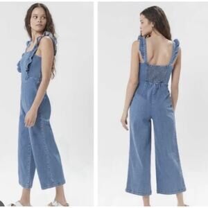 BDG Urban Outfitters Womens Denim Overalls Side Zip Sz. Large Ruffle Tight Funk